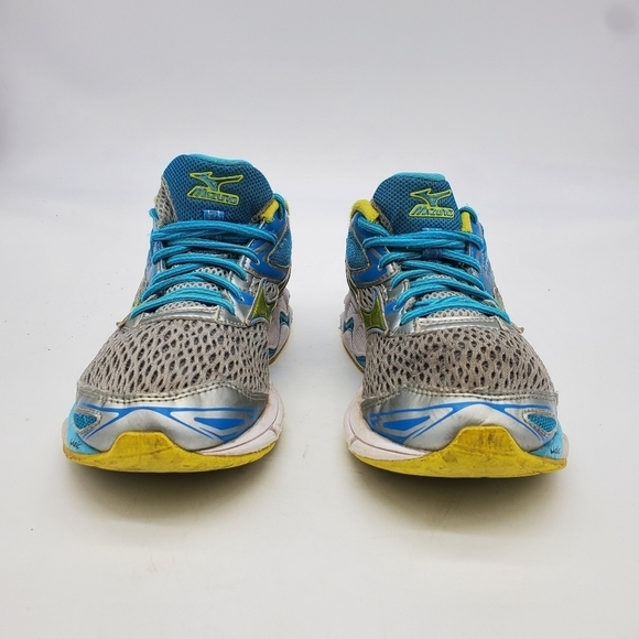 Mizuno Shoes Women's 9 Wave Inspire 13 Gray Aqua Yellow Running Training - Picture 2 of 14